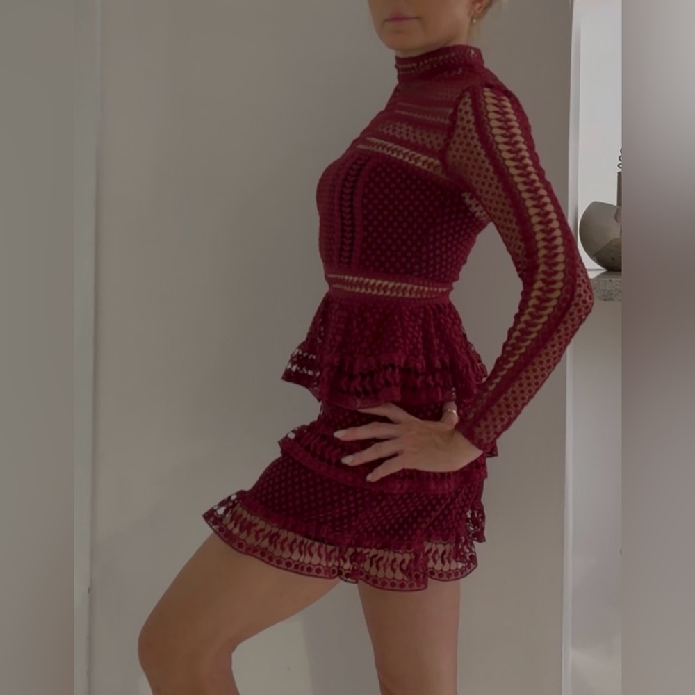 Self-Portrait Deep Red Lace mini dress